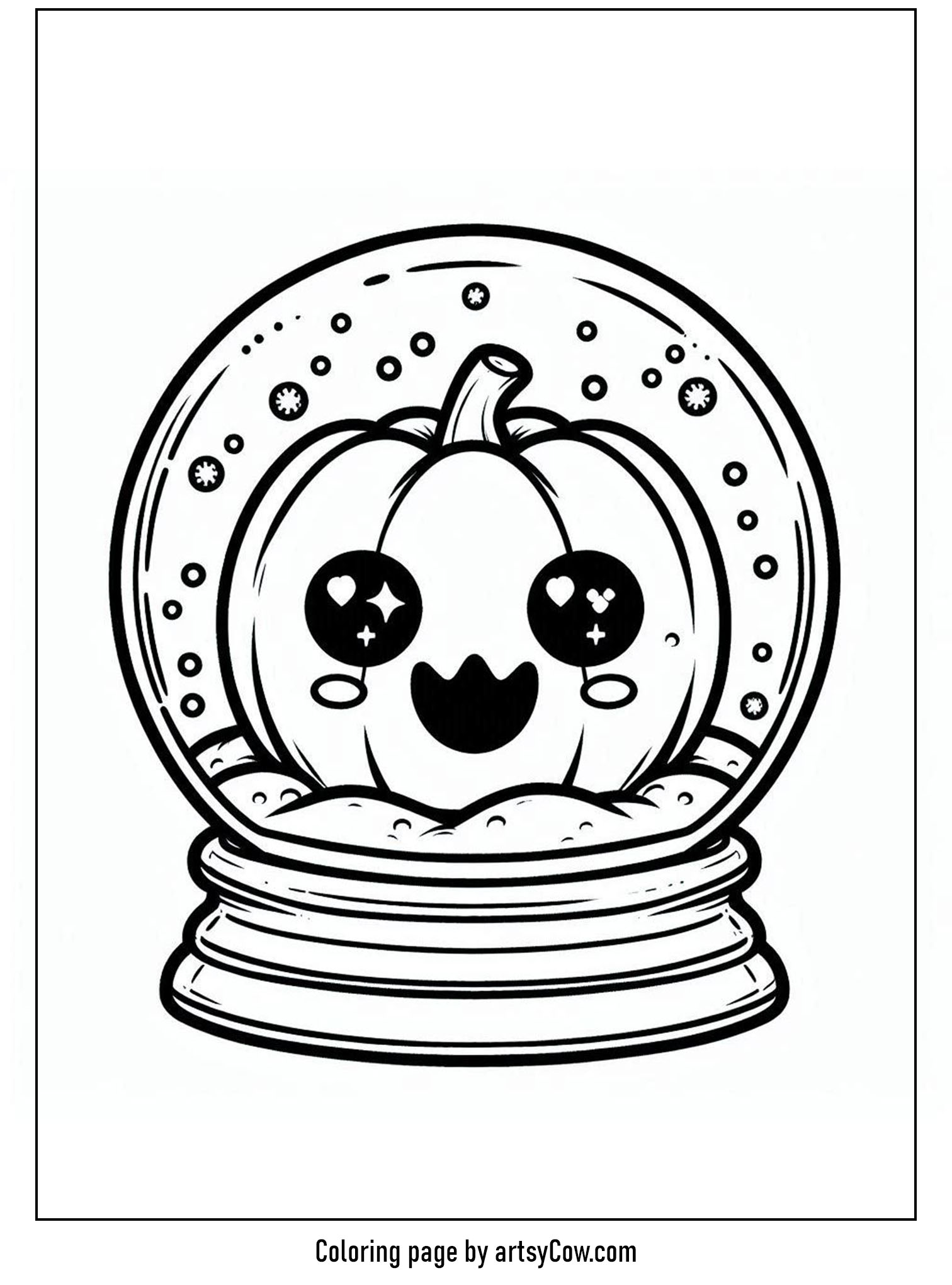 halloween coloring pages with jack-o-lantern featuring a cute jack-o-lantern inside a snow globe with twinkling stars around it